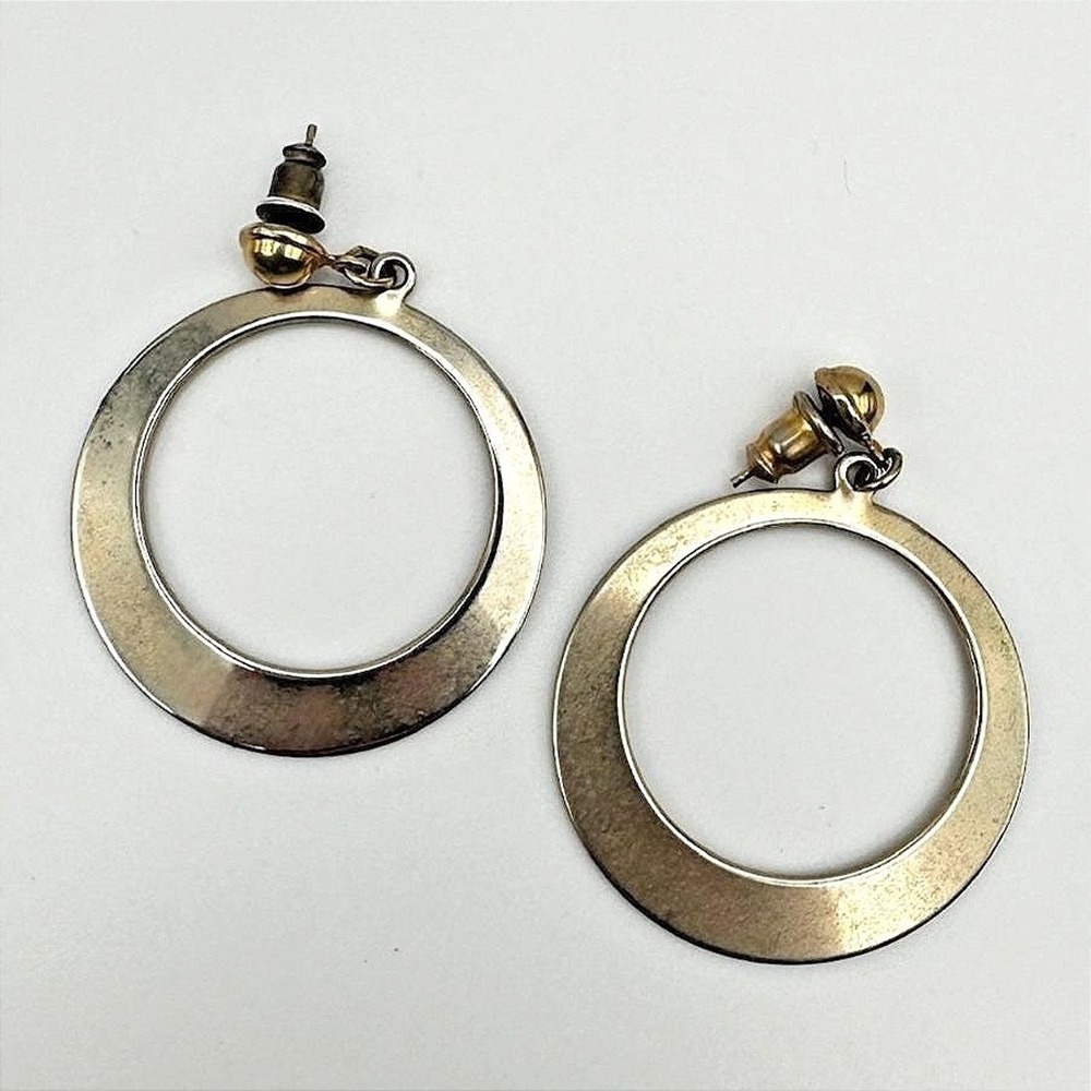 Vintage 80s Gold Tone Tapered Hoop Dangle Earrings Statement Women's Jewelry Y2K